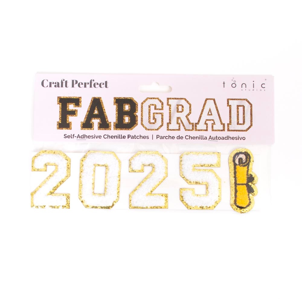 White, Craft Embellishments, Art & School, Craft Perfect, Grad Cap Decor, Chenille, Self Adhesive, 2025, Patch, 962197